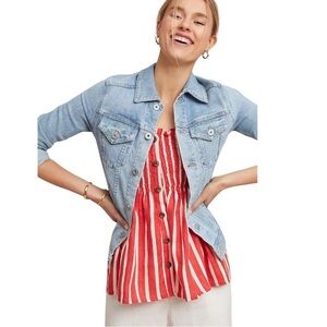 Faithfull The Brand Mazur Strapless Striped Linen Top Smocked US 6 Peplum